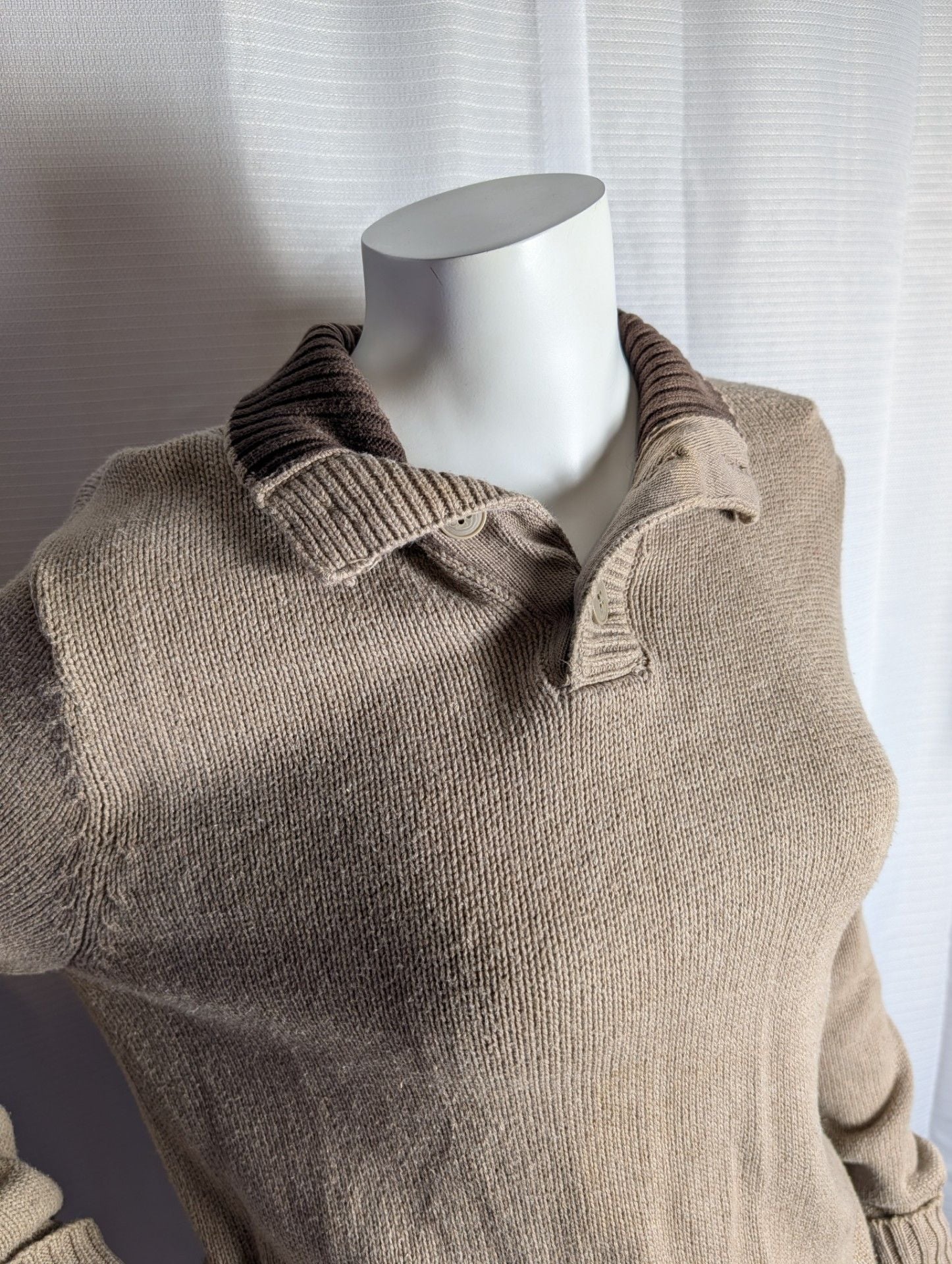 Old Navy Vintage Style Tan Knit Button-Up Collar Sweater 3