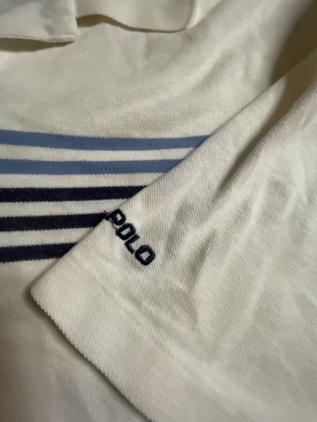 Polo Golf Ralph Lauren Men's White Pique Polo Shirt with Blue and Navy Chest Stripes 4