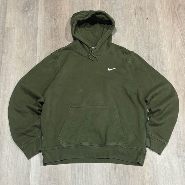 Nike Olive Green Embroidered Swoosh Pullover Hoodie