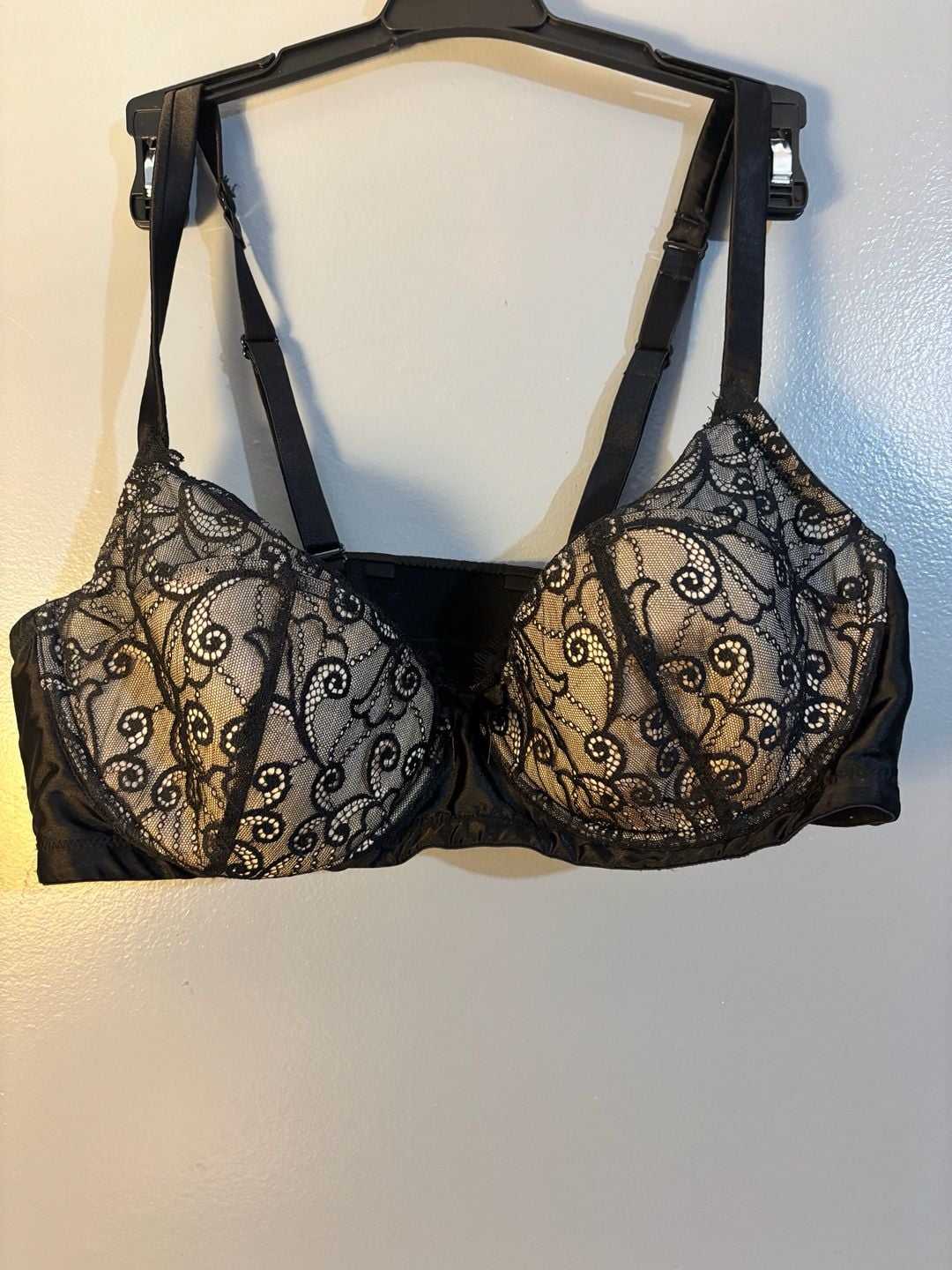 Cacique Black and Nude Lace Balconette Underwire Bra 40DD 1
