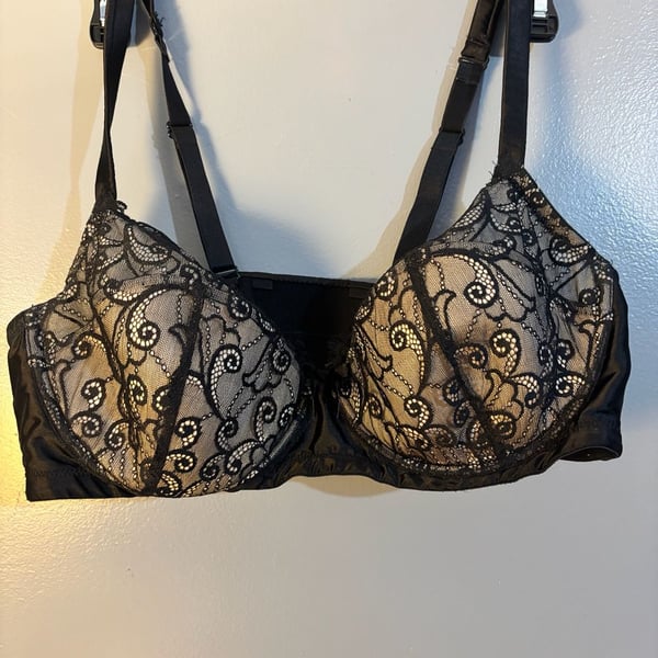 Cacique Black and Nude Lace Balconette Underwire Bra 40DD
