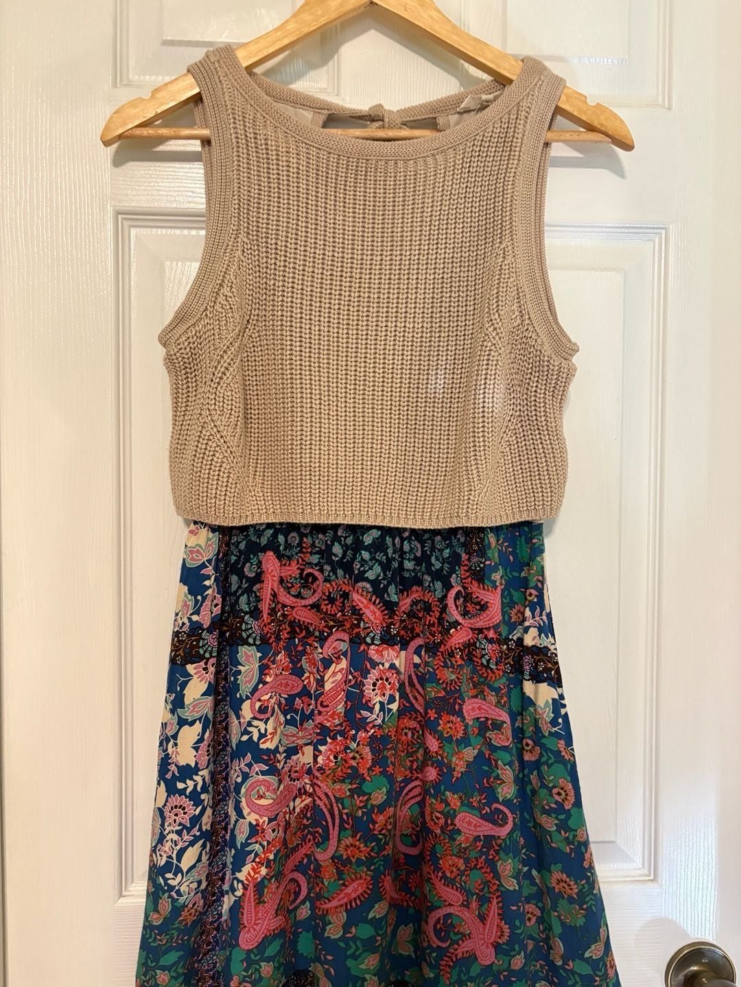 EUC Entro Womens Crochet Knit Top & Floral Paisley Print Skirt Dress, small 1