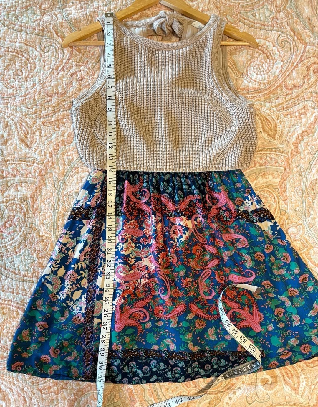 EUC Entro Womens Crochet Knit Top & Floral Paisley Print Skirt Dress, small 8