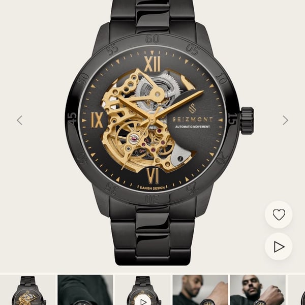 Seizmont Dante II Black Stainless Steel Skeleton Watch With Black Dial & Gold-Tone Movement