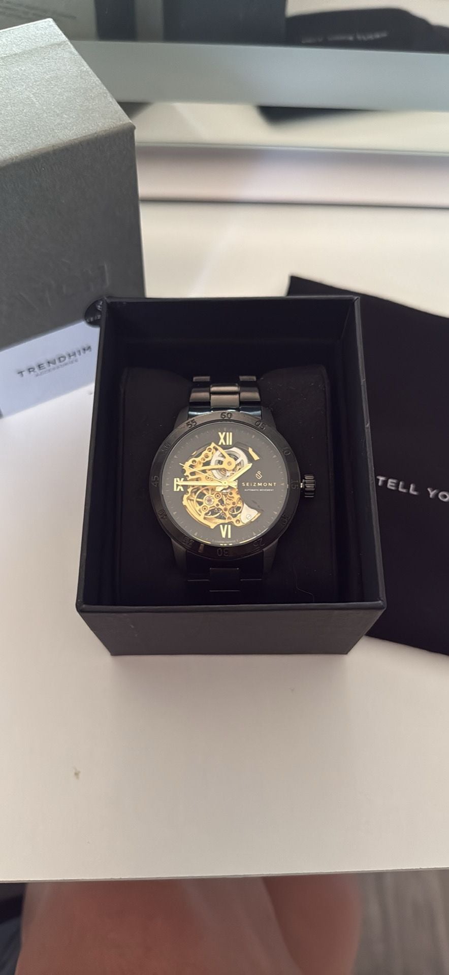 Seizmont Dante II Black Stainless Steel Skeleton Watch With Black Dial & Gold-Tone Movement 2