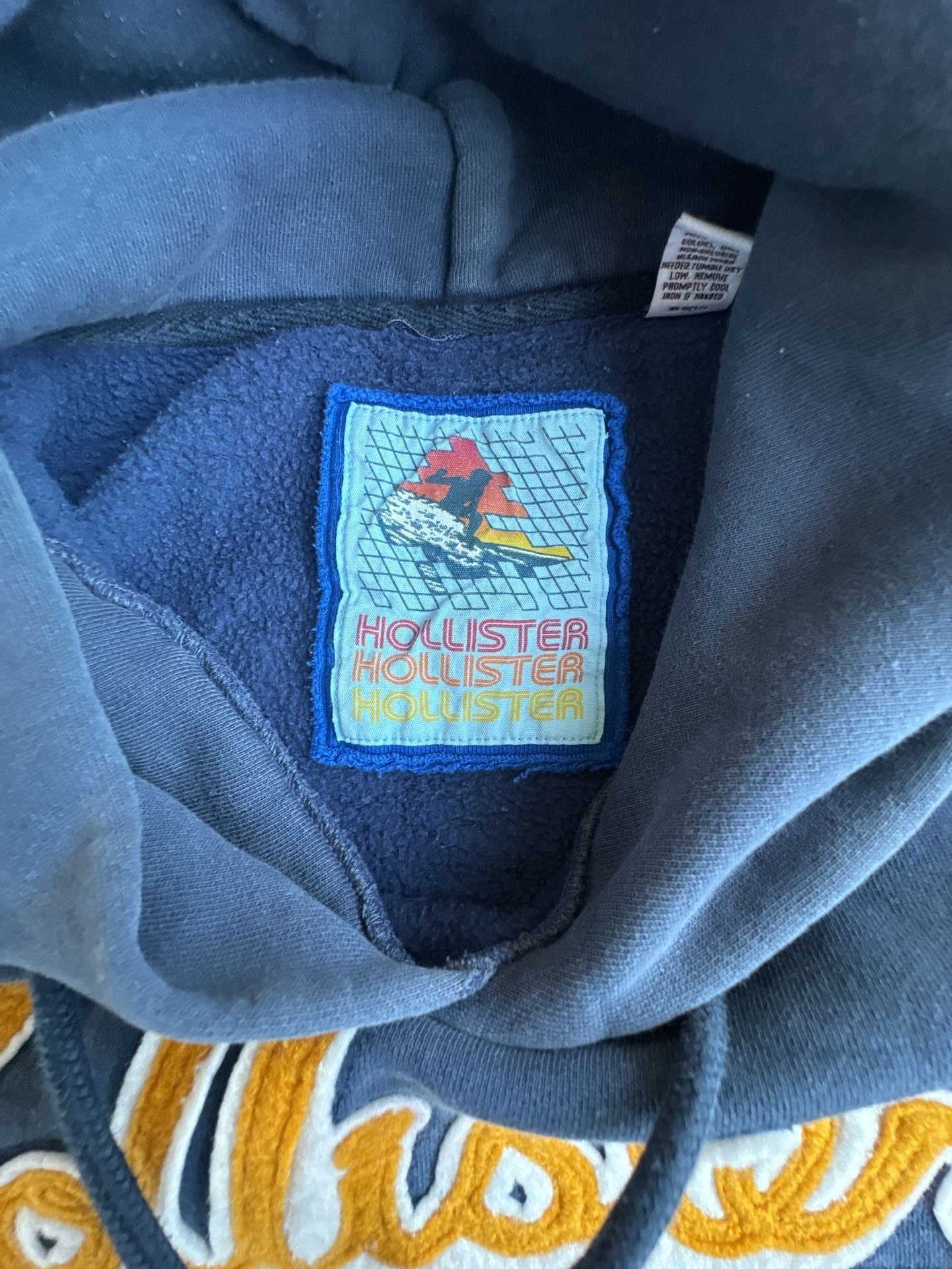 Hollister Navy Blue Pullover Hoodie with Embroidered Script Logo 4