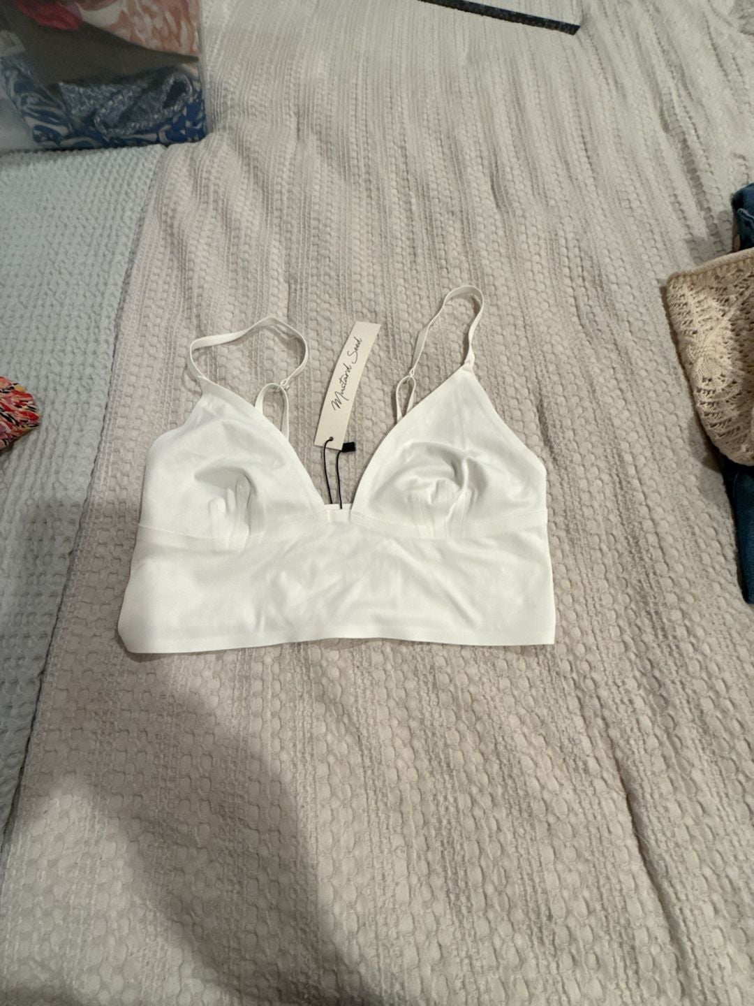 Mustard Seed V-Neck Longline Bralette, White, Size S 1