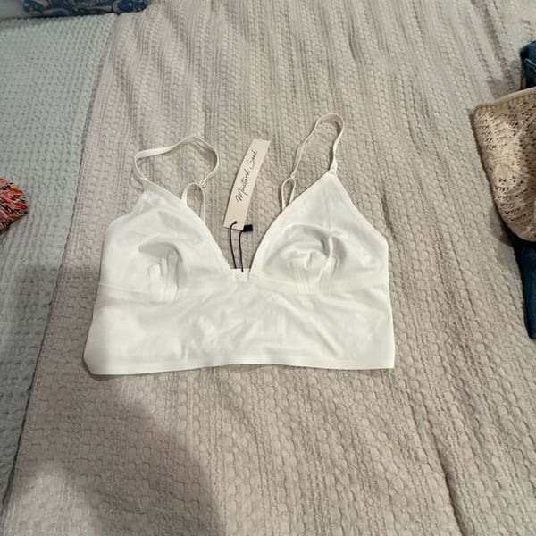 Mustard Seed V-Neck Longline Bralette, White, Size S