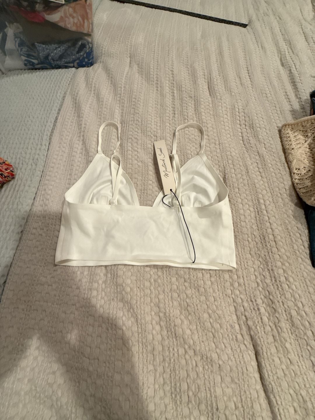 Mustard Seed V-Neck Longline Bralette, White, Size S 3