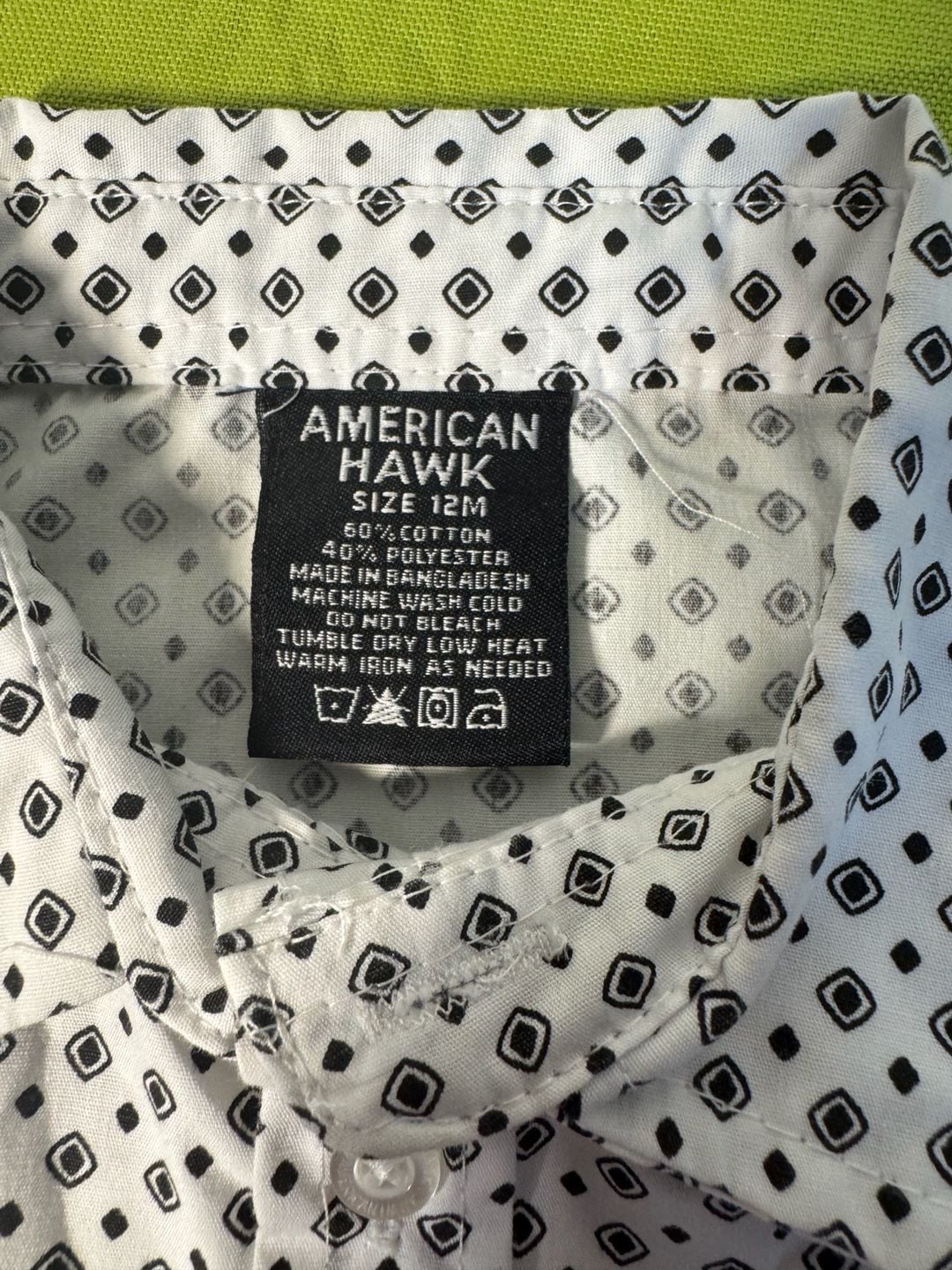 American Hawk Toddler Boy Button-Down Shirt Geometric Pattern Size 12M 7