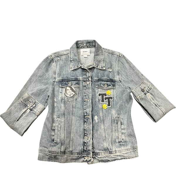 Old Navy Distressed Denim Jacket with Custom Tiny Tim  Graphic