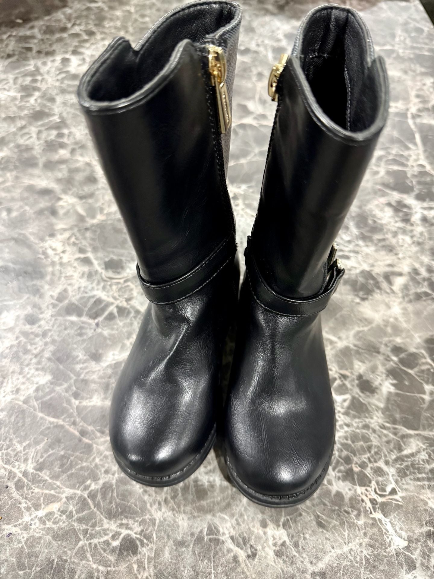 Michael Kors Girls Black Faux Leather Side Zip Riding Boots 2