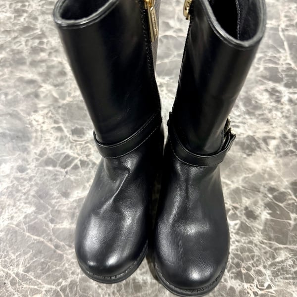 Michael Kors Girls Black Faux Leather Side Zip Riding Boots