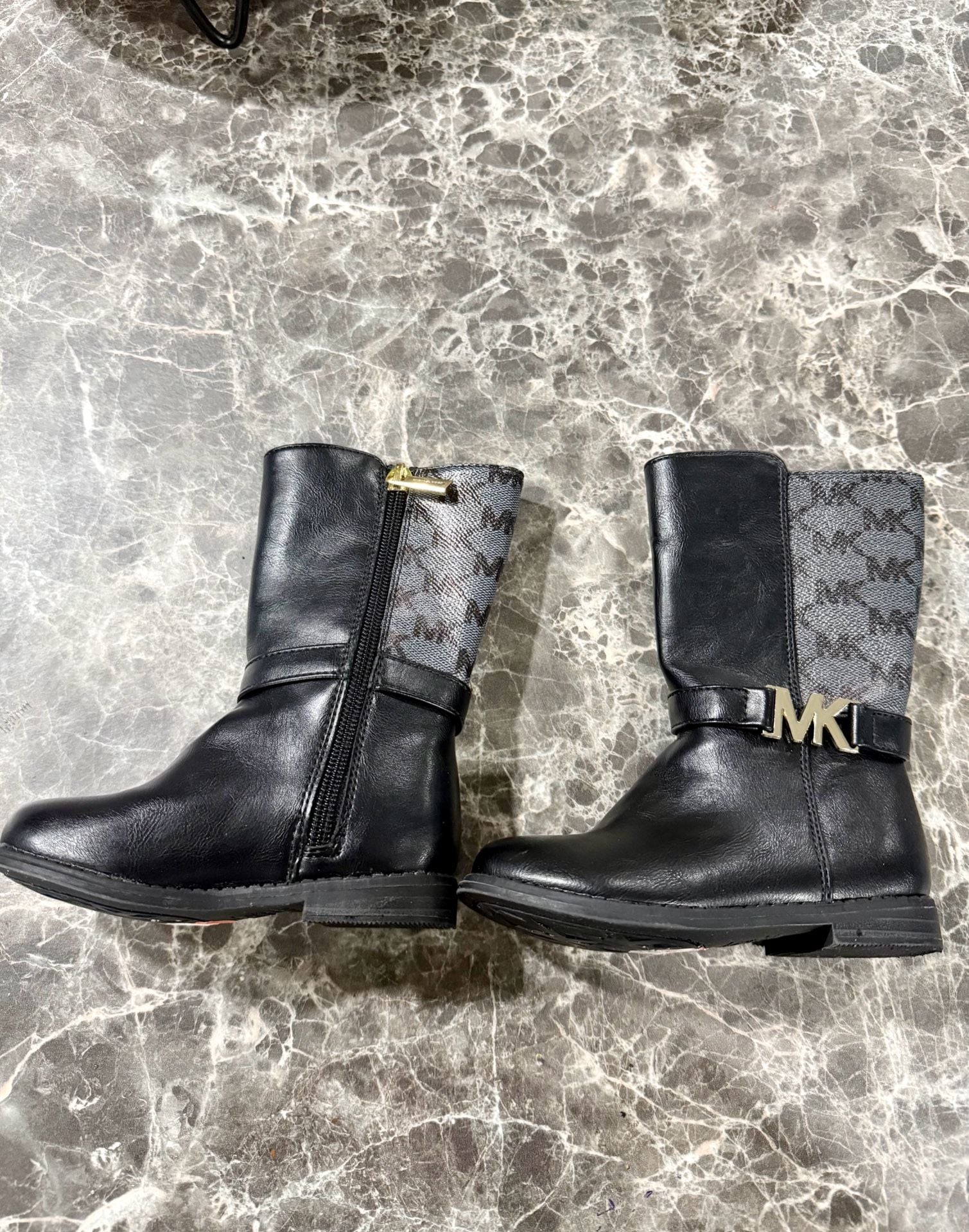 Michael Kors Girls Black Faux Leather Side Zip Riding Boots 3