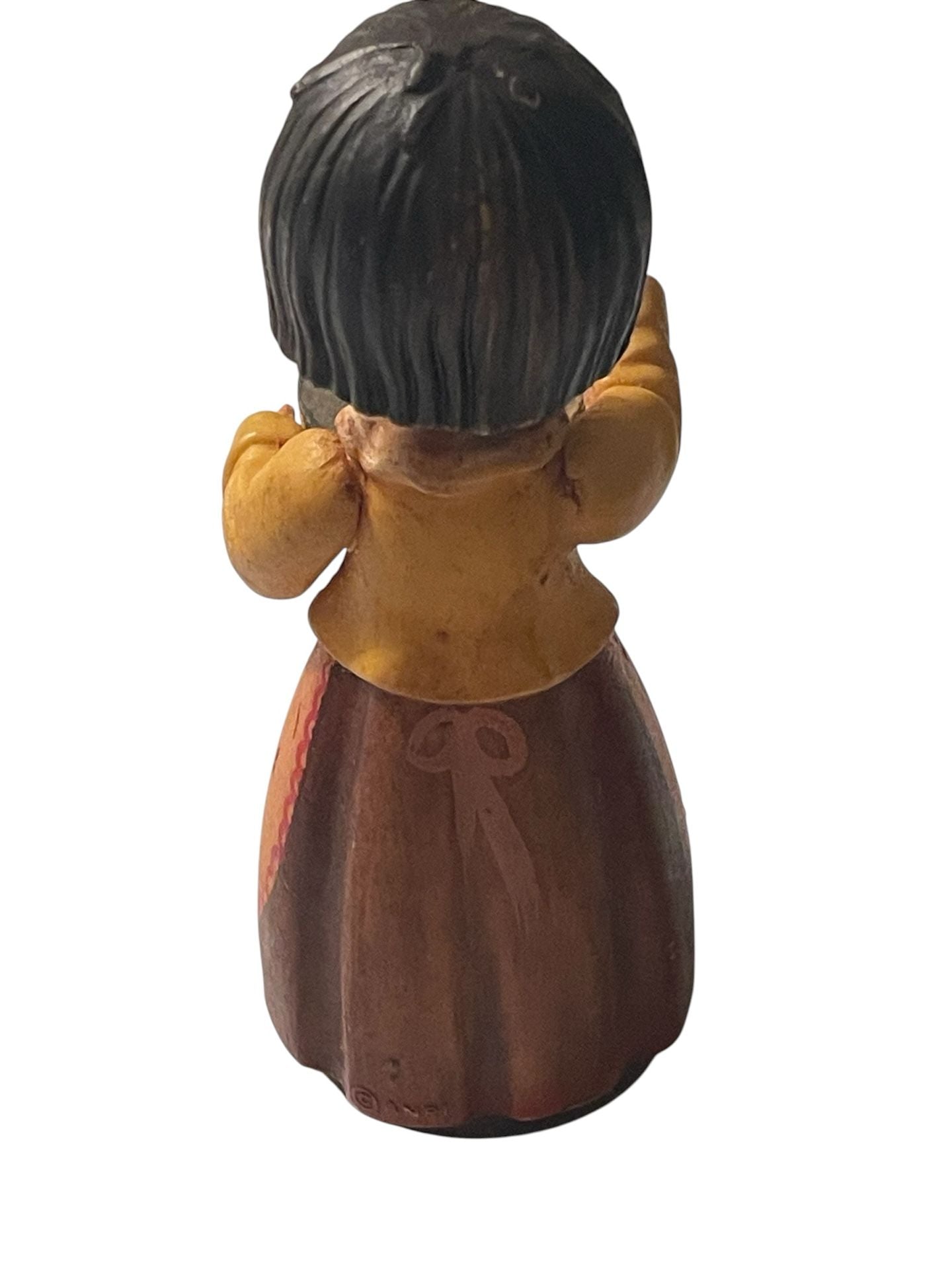 Vintage ANRI Hand-Carved Wood Figurine of a Girl Playing a Drum 5