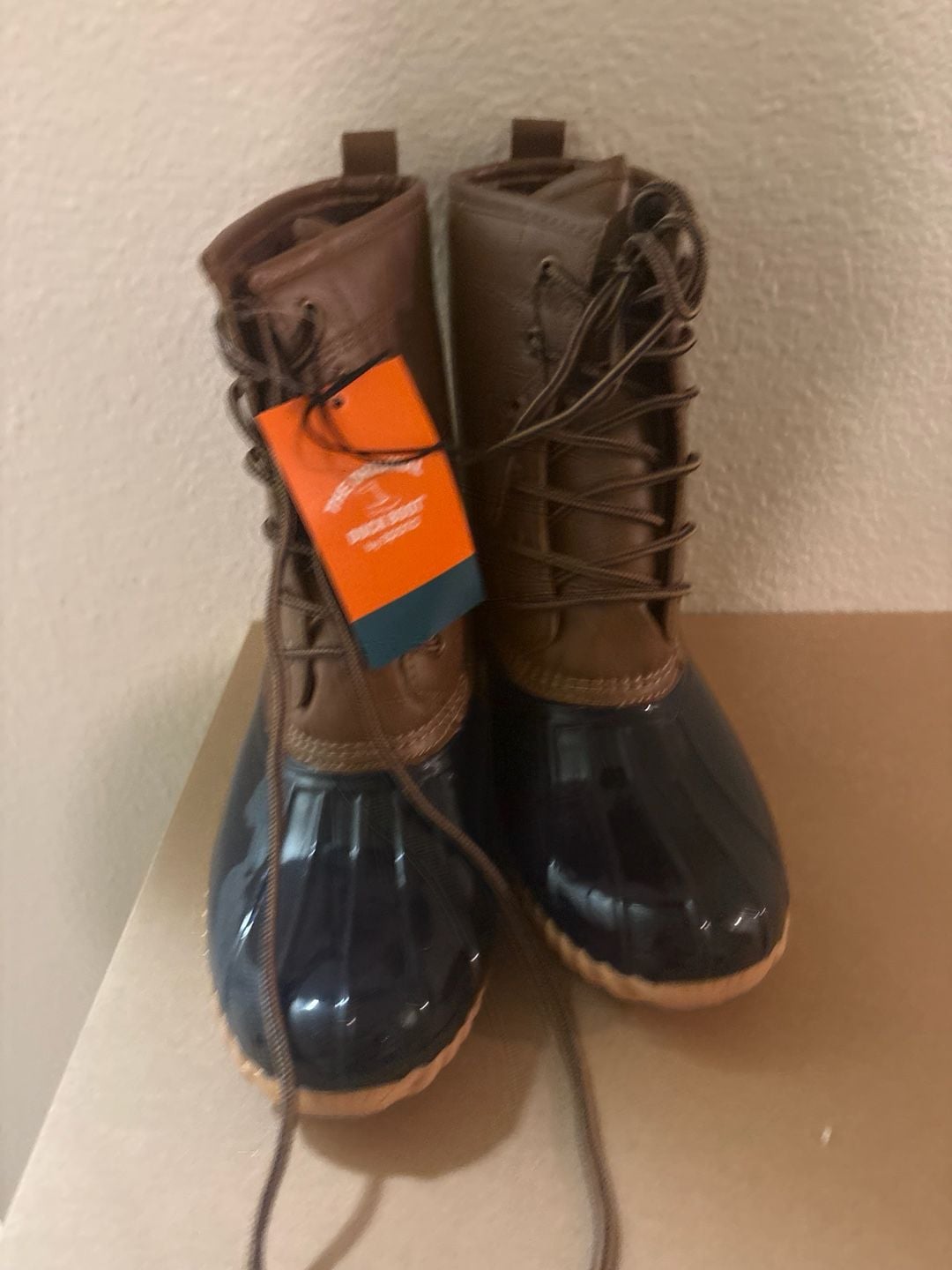 Sporto Women's Ariel Waterproof Lace-Up Duck Boots Tan and Navy 1
