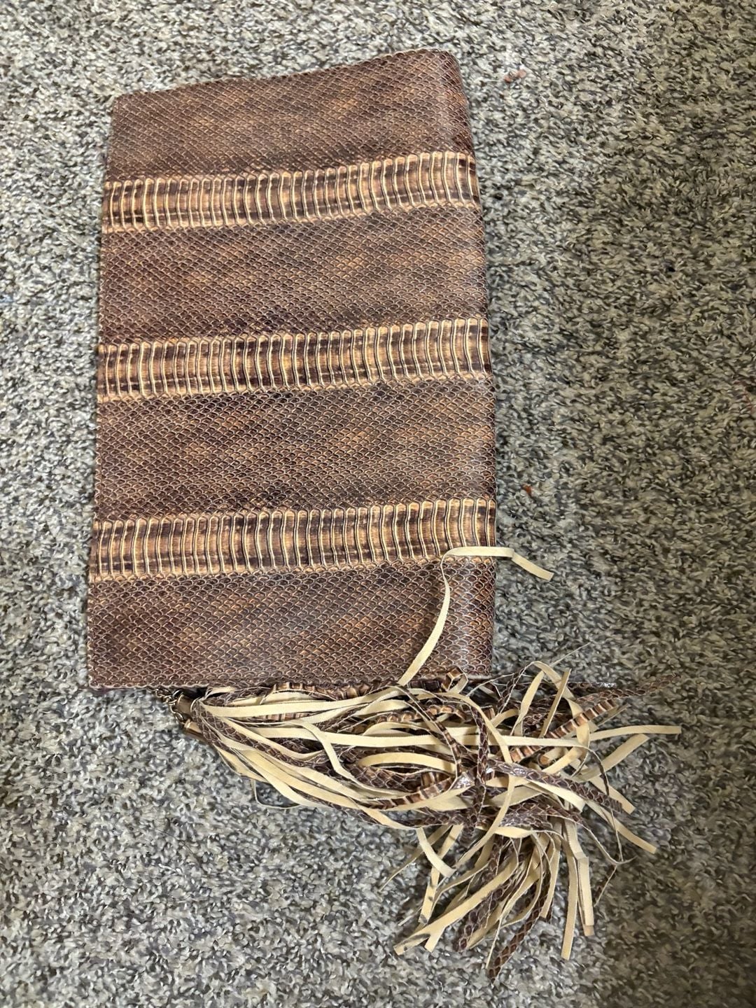 Vintage Faux Snakeskin Brown Python Embossed Clutch Bag with Fringe Tassel 2