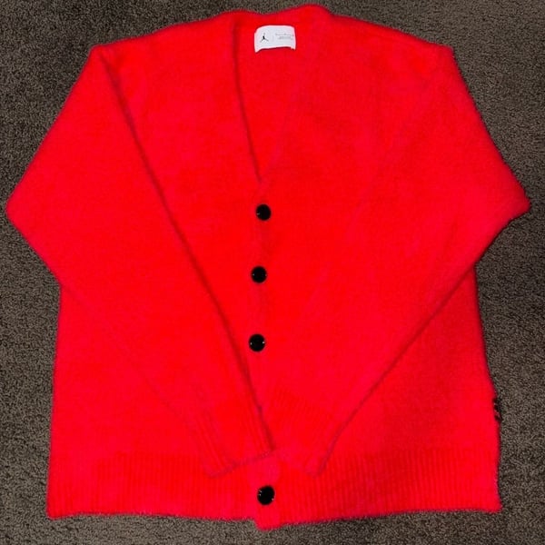 Jordan x Tatum Fuzzy Knit Cardigan in Bright Red men’s Size M