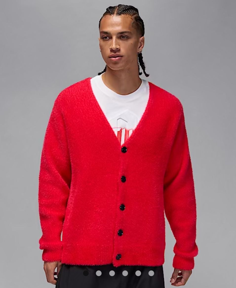Jordan x Tatum Fuzzy Knit Cardigan in Bright Red men’s Size M 8