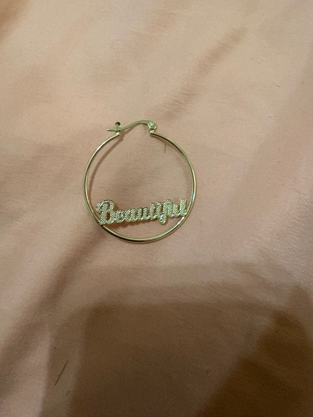 Gold-Tone 'Beautiful' Script Lettering Hoop Earrings 4