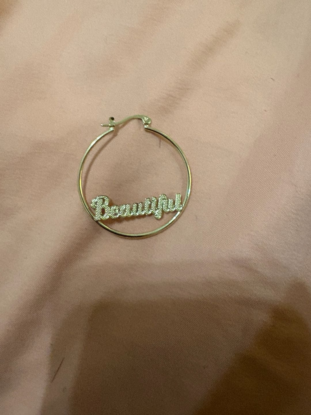 Gold-Tone 'Beautiful' Script Lettering Hoop Earrings 5