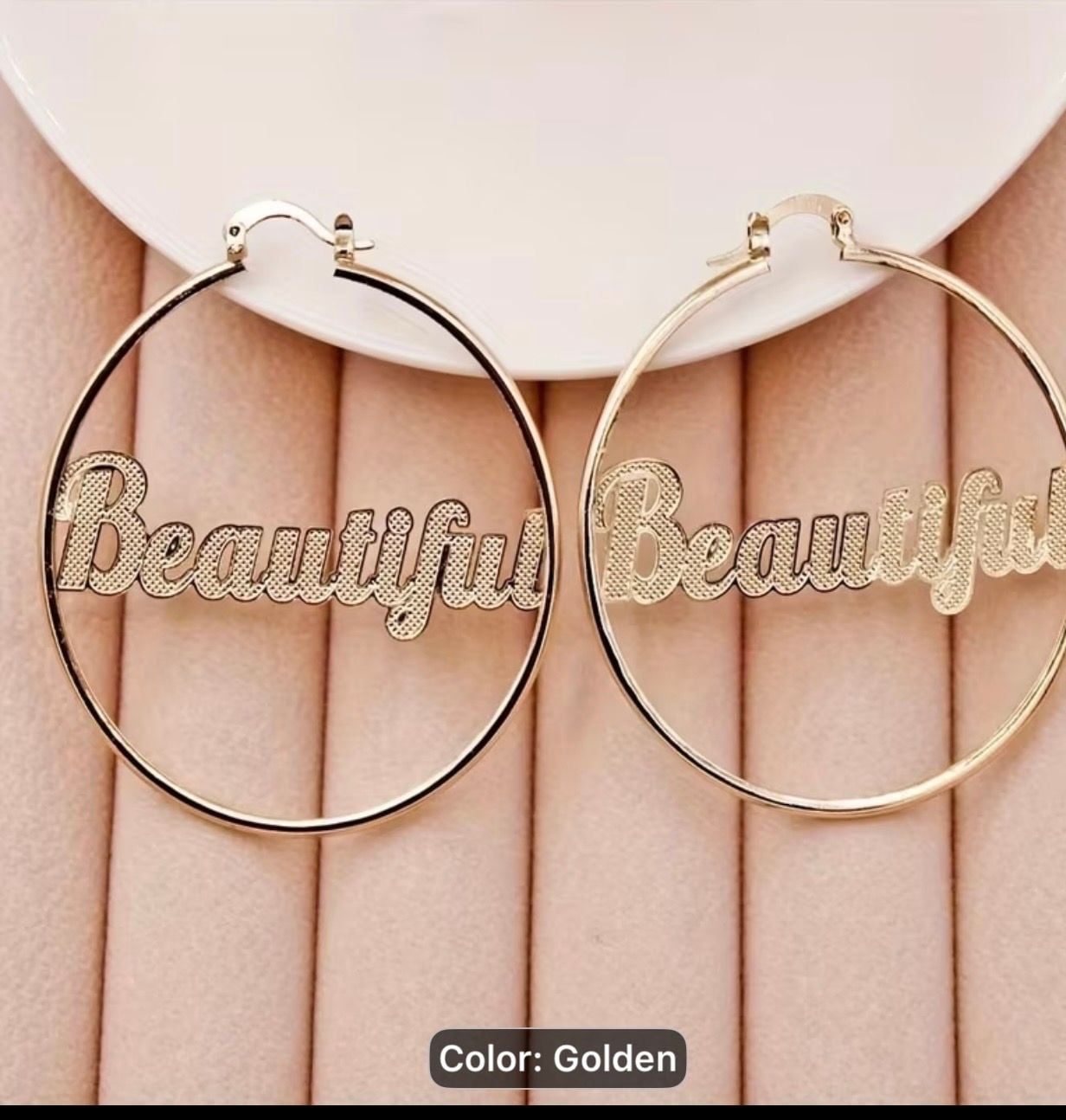 Gold-Tone 'Beautiful' Script Lettering Hoop Earrings 7