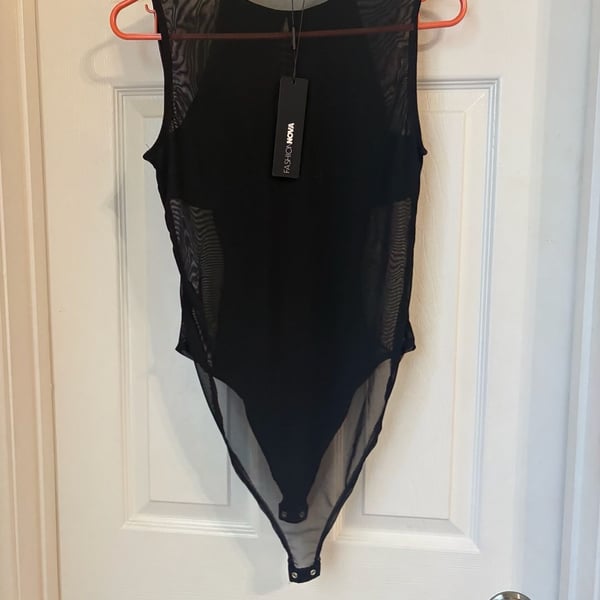 Fashion Nova Black Sleeveless Power Mesh Bodysuit
