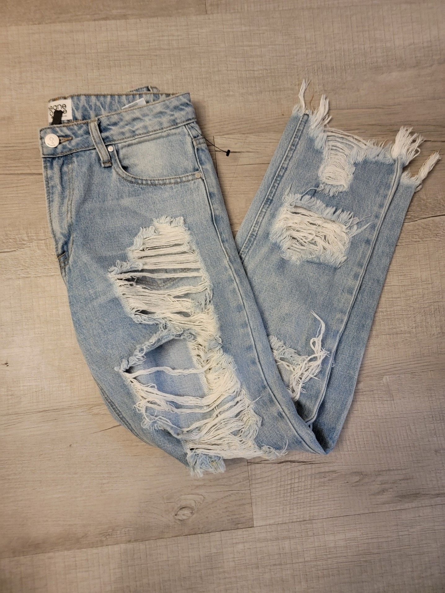 Insane Gene Light Wash Distressed Raw Hem Straight Leg Jeans 4