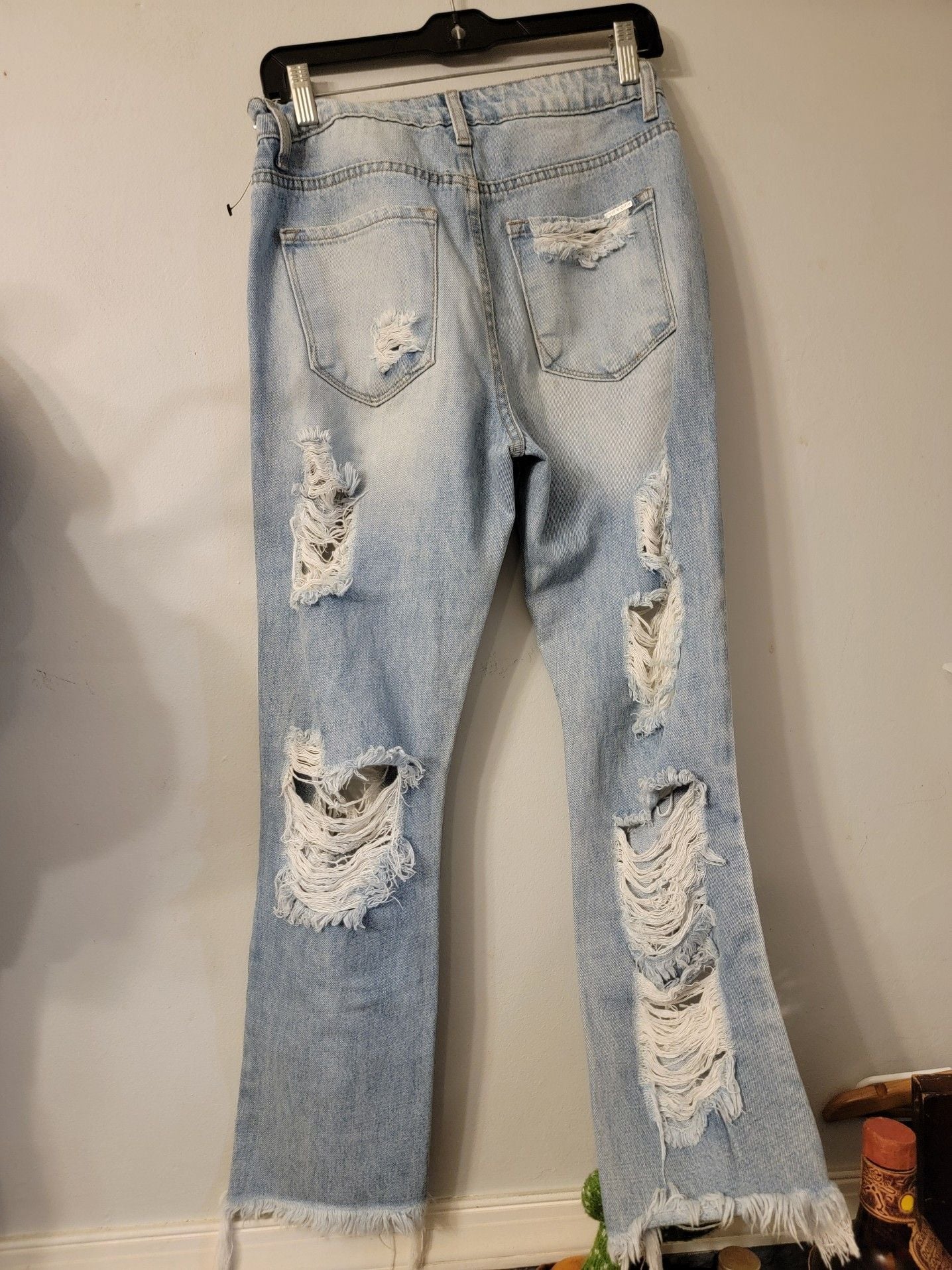 Insane Gene Light Wash Distressed Raw Hem Straight Leg Jeans 7