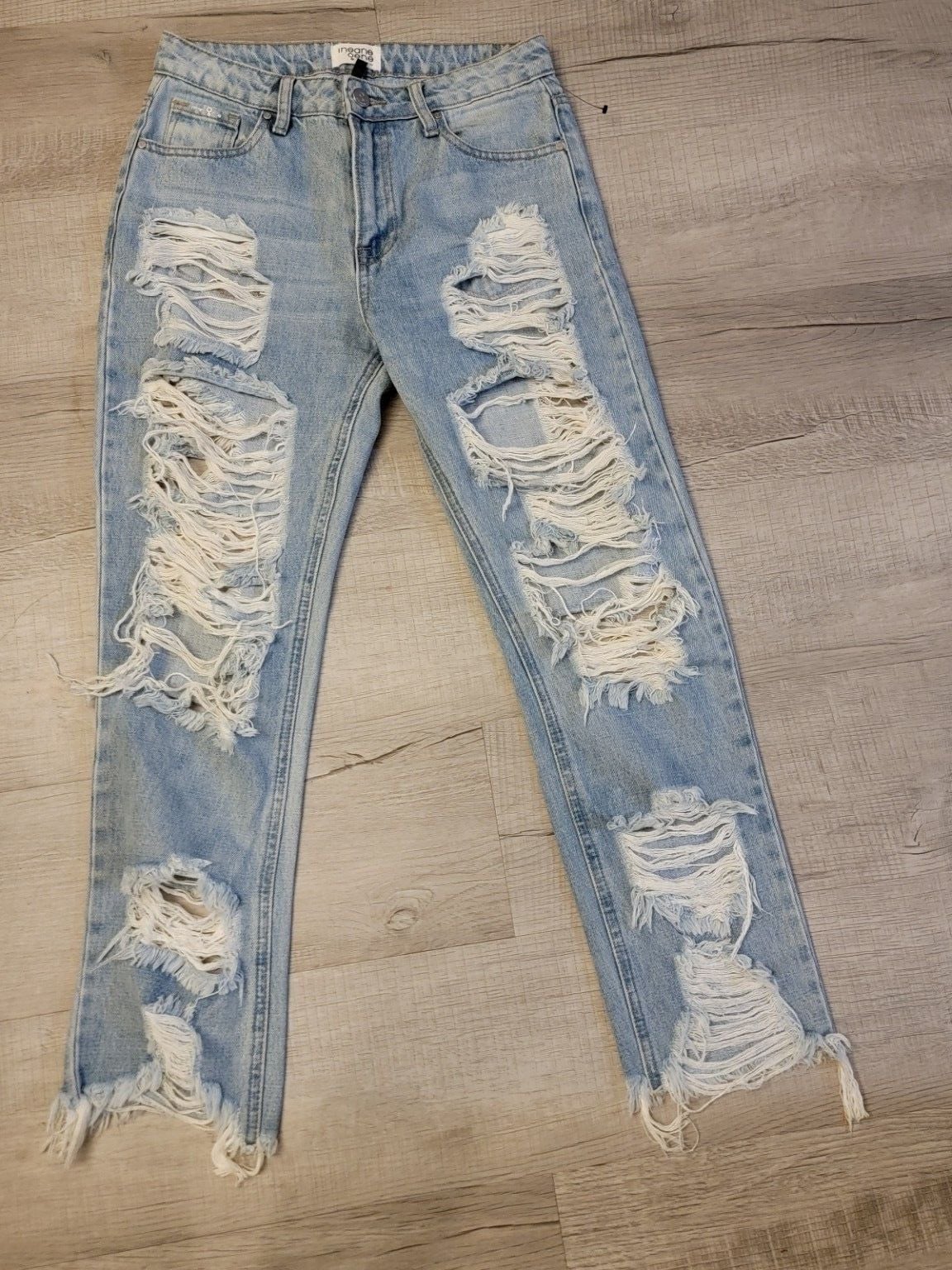 Insane Gene Light Wash Distressed Raw Hem Straight Leg Jeans 2