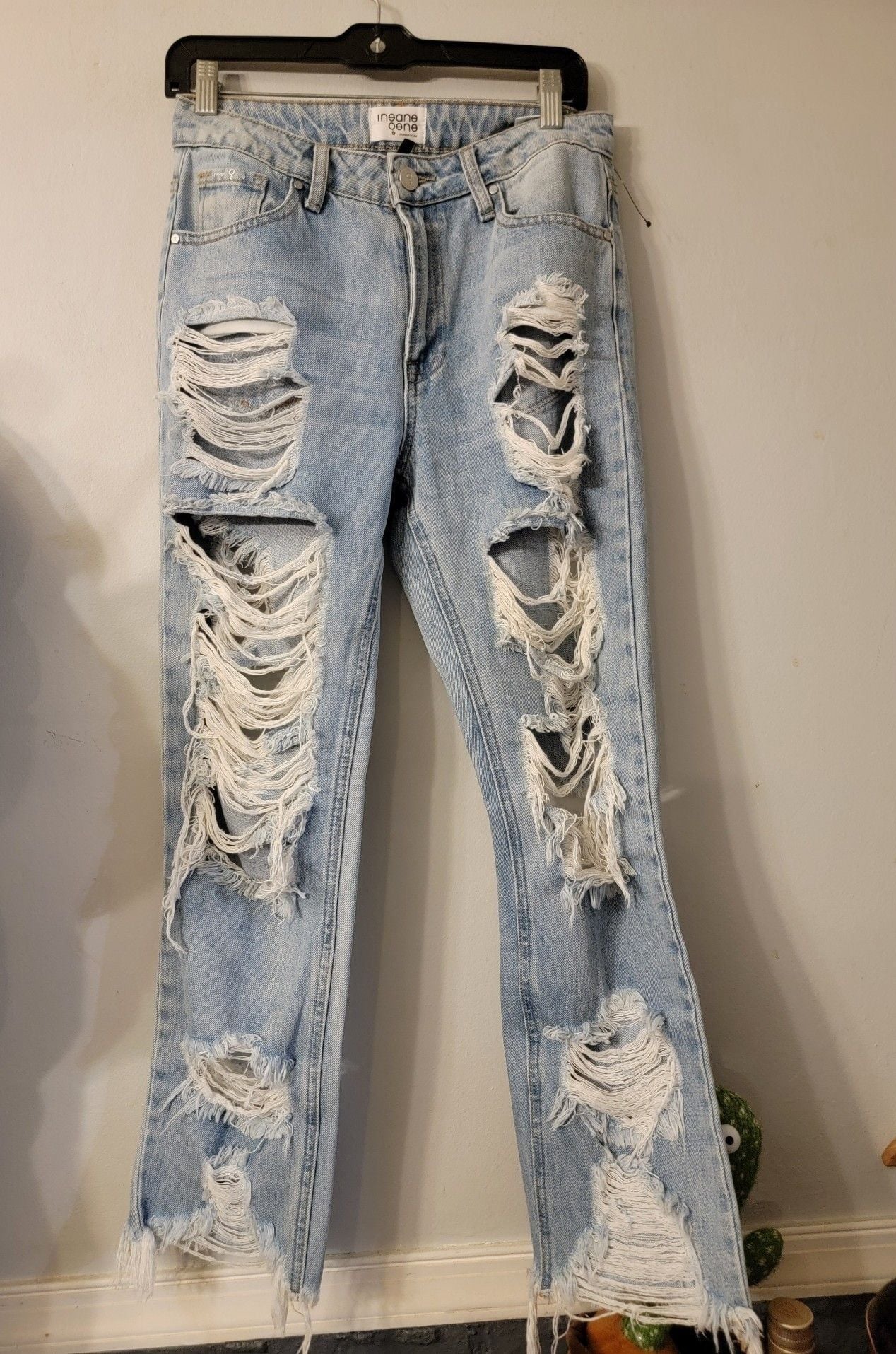 Insane Gene Light Wash Distressed Raw Hem Straight Leg Jeans 5