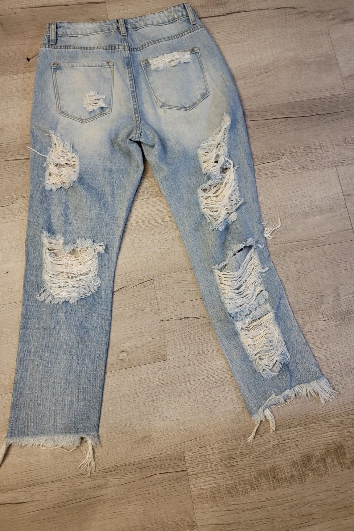 Insane Gene Light Wash Distressed Raw Hem Straight Leg Jeans 8
