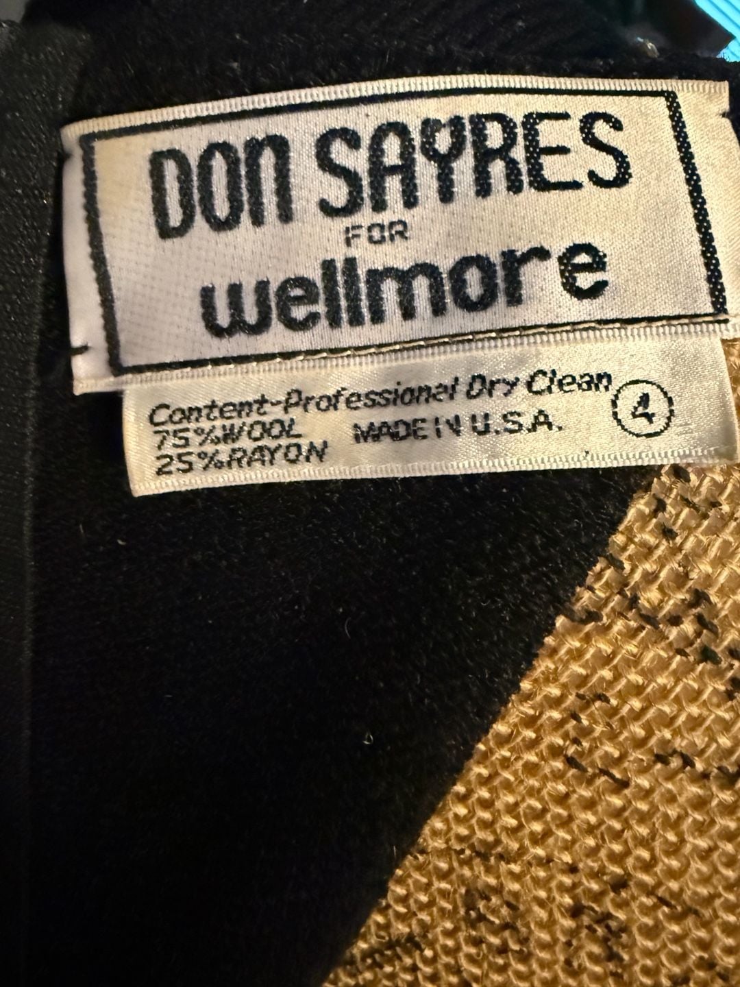 Vintage Don Sayres for Wellmore Black Wool Blend Cocktail Dress | Gold Beaded & Sequin Bow | Made in USA | Size 4 8