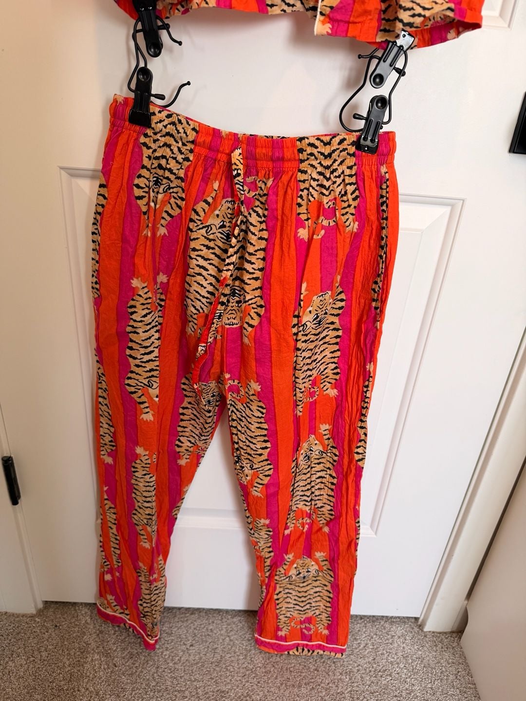 Cotton Long Pajama Set in Tibetan Tiger Pink & Orange 3