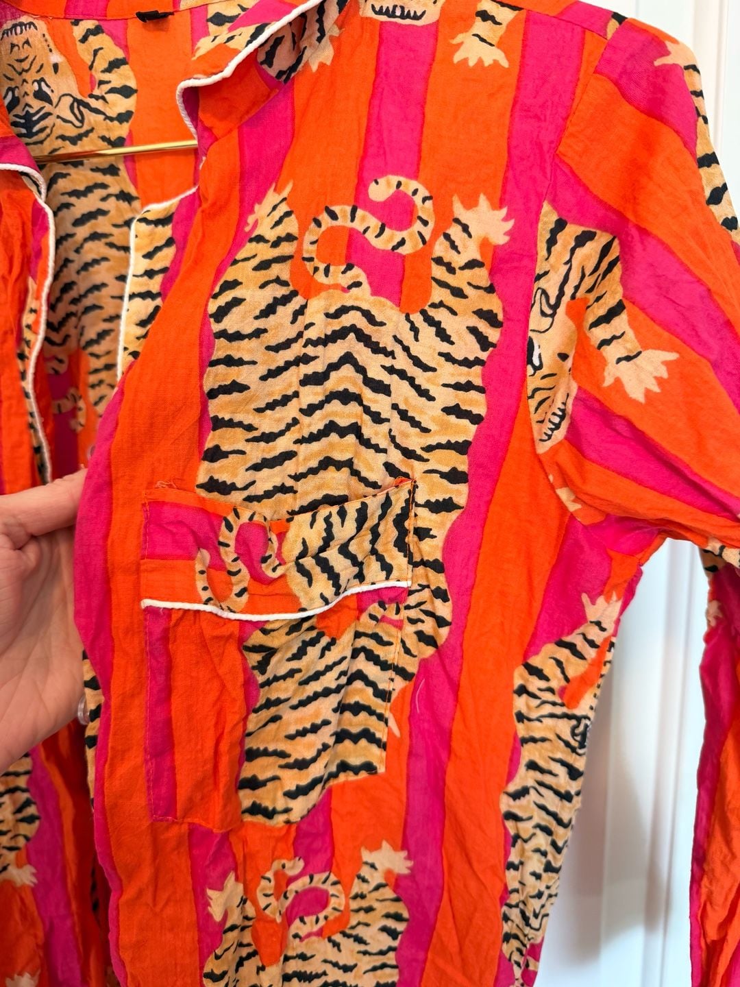Cotton Long Pajama Set in Tibetan Tiger Pink & Orange 6