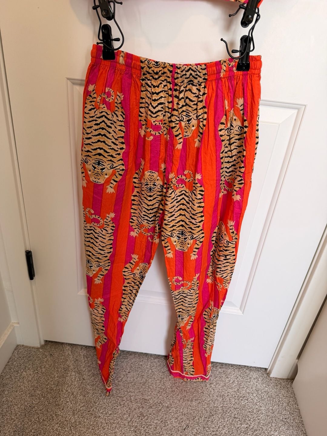 Cotton Long Pajama Set in Tibetan Tiger Pink & Orange 9