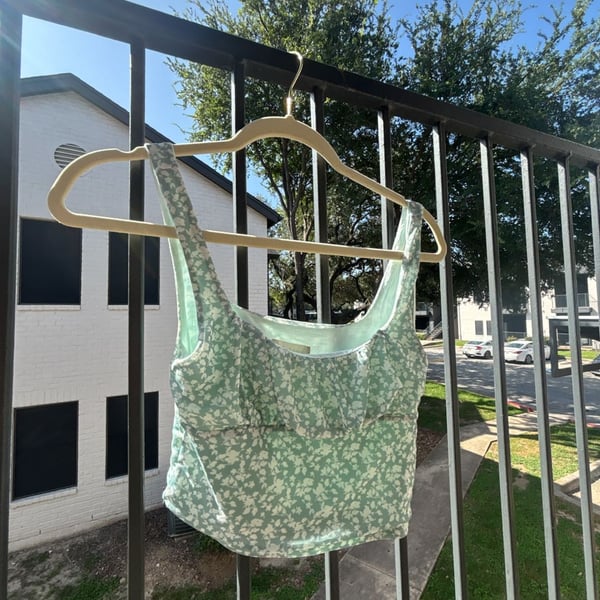 Altar'd State Green Floral Print Ruffled Crop Tank Top