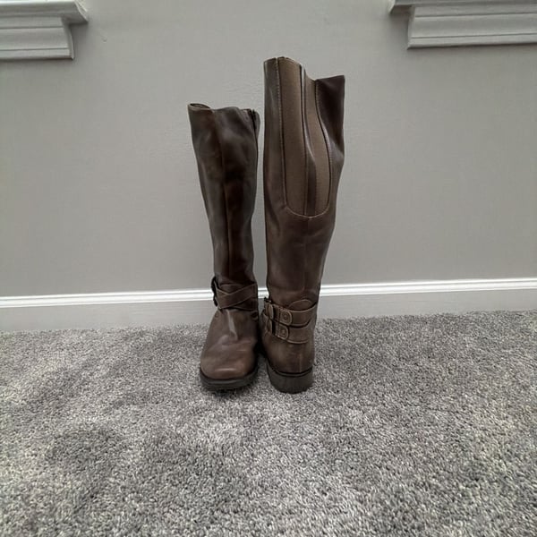 Wear Ever Jenna Faux Leather Tall Moto Boots with Buckle Detail