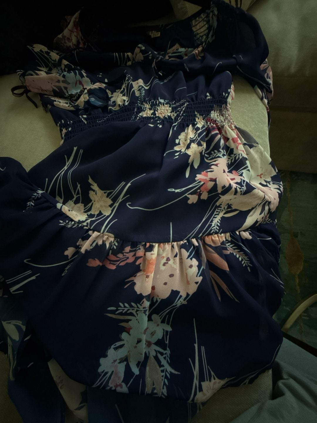 Yumi Kim Stefee Floral Mini Dress with 3/4 Sheer Tie-Sleeve, Ruffle Hem and Smocked Waist XS 10