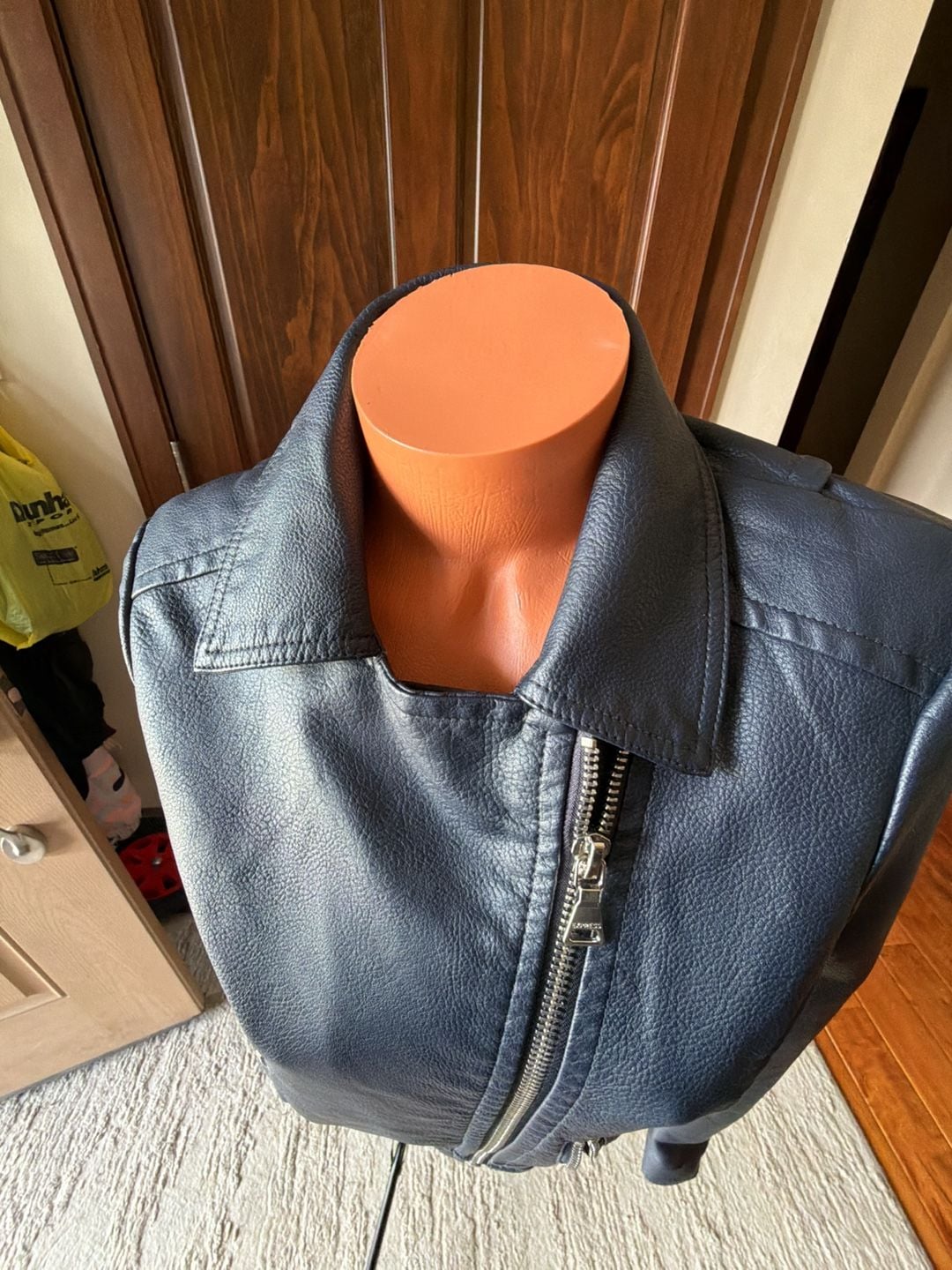 Express Women's Navy Faux Leather Asymmetrical Moto Biker Jacket 12