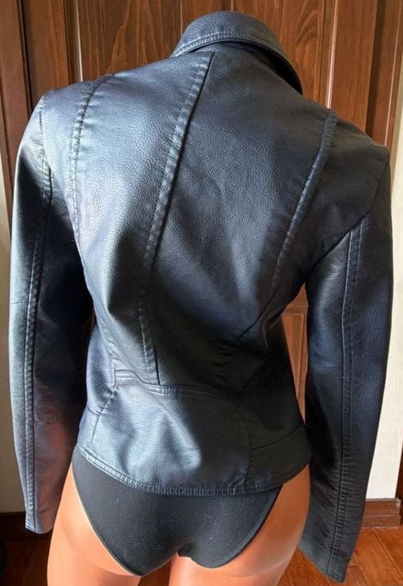 Express Women's Navy Faux Leather Asymmetrical Moto Biker Jacket 13