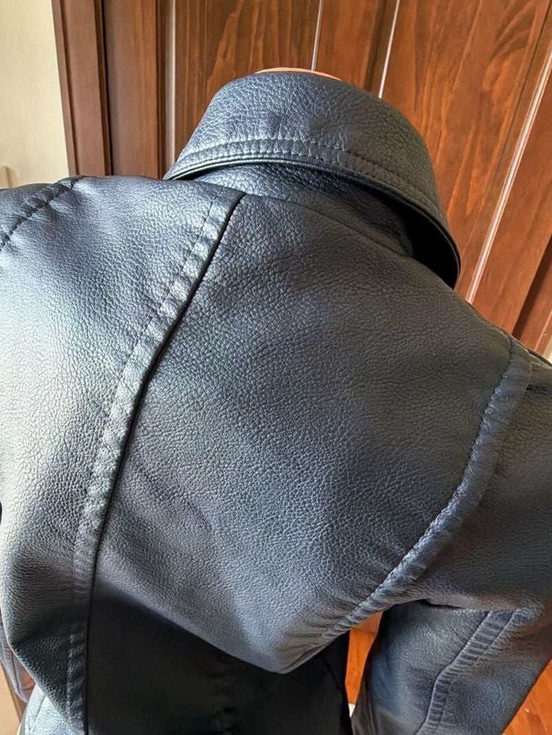 Express Women's Navy Faux Leather Asymmetrical Moto Biker Jacket 14