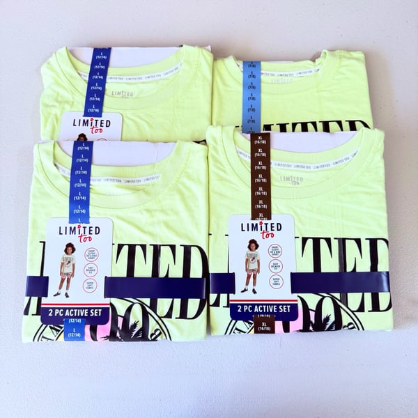4 Sets Limited Too Girls 2-Piece Active Set Neon Graphic Tee and Bike Short