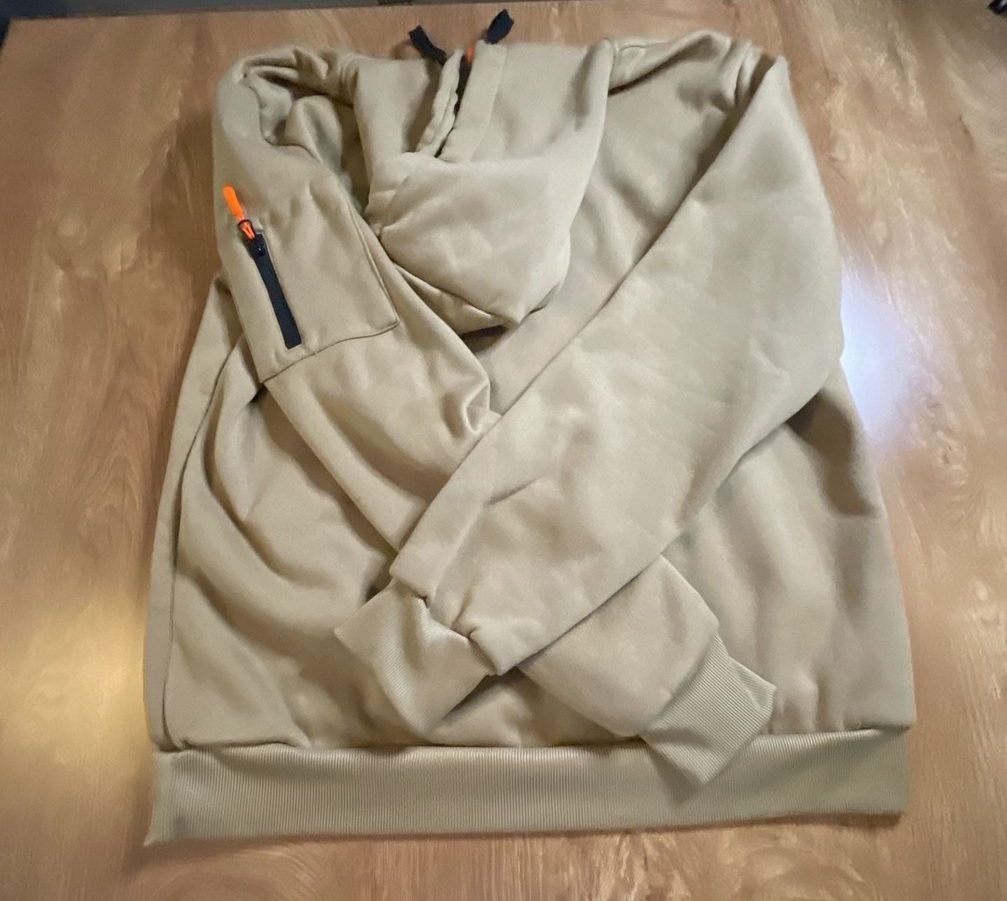Men's Khaki Half-Zip Athletic Pullover Hoodie with Contrast Trim and Pockets 2