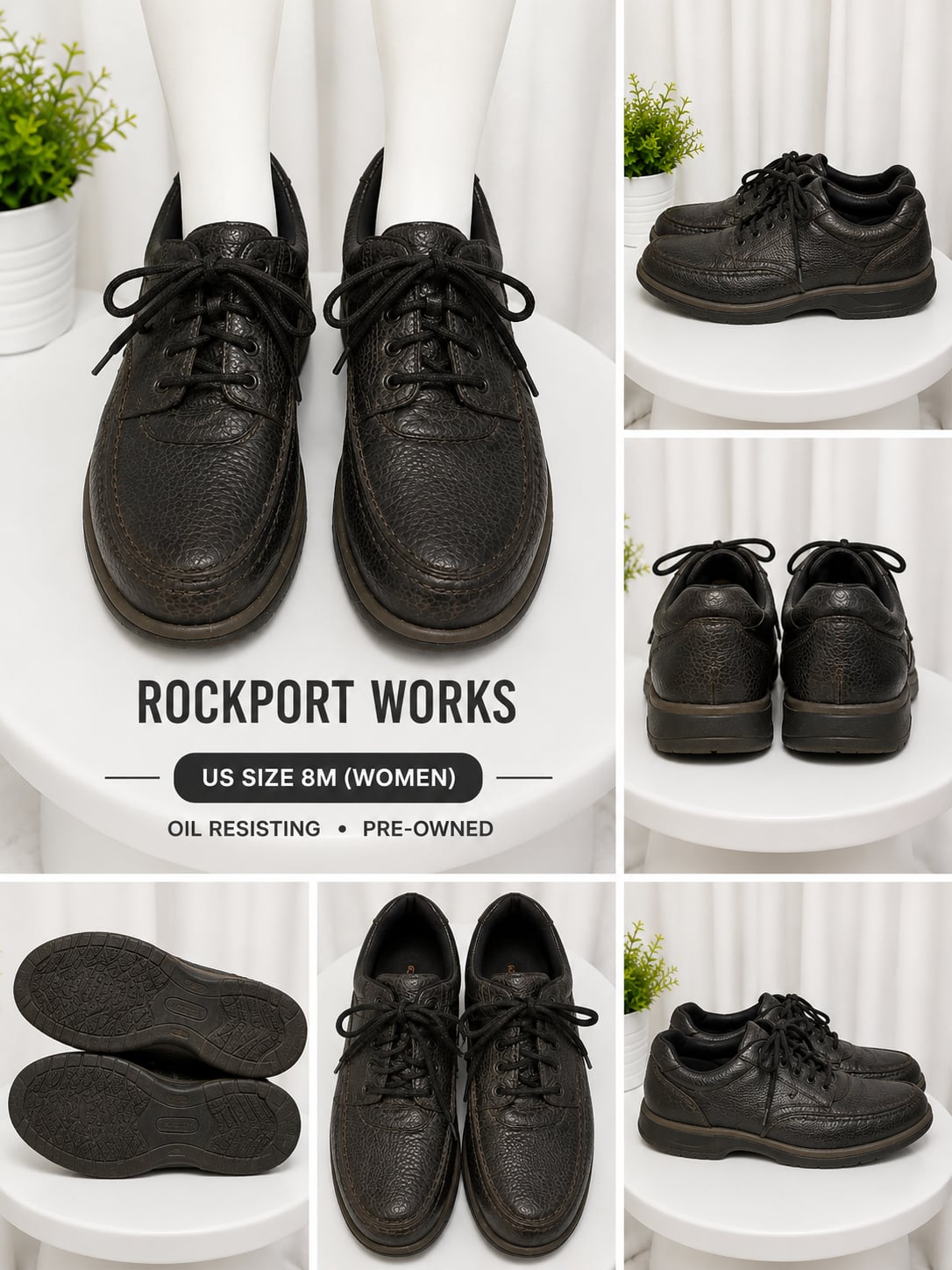 Rockport Womens 8 Black Leather Walking Shoes Lace Up Comfort Casual Sneakers 11