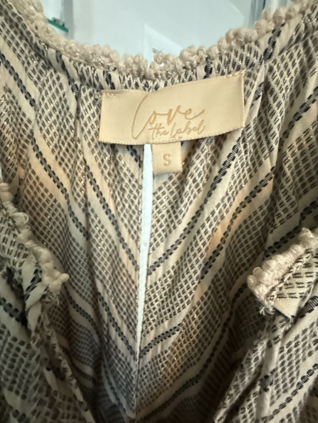 Love the Label Striped Tiered Maxi Dress with Tassel Detail and Gold Metallic Thread Size S 3