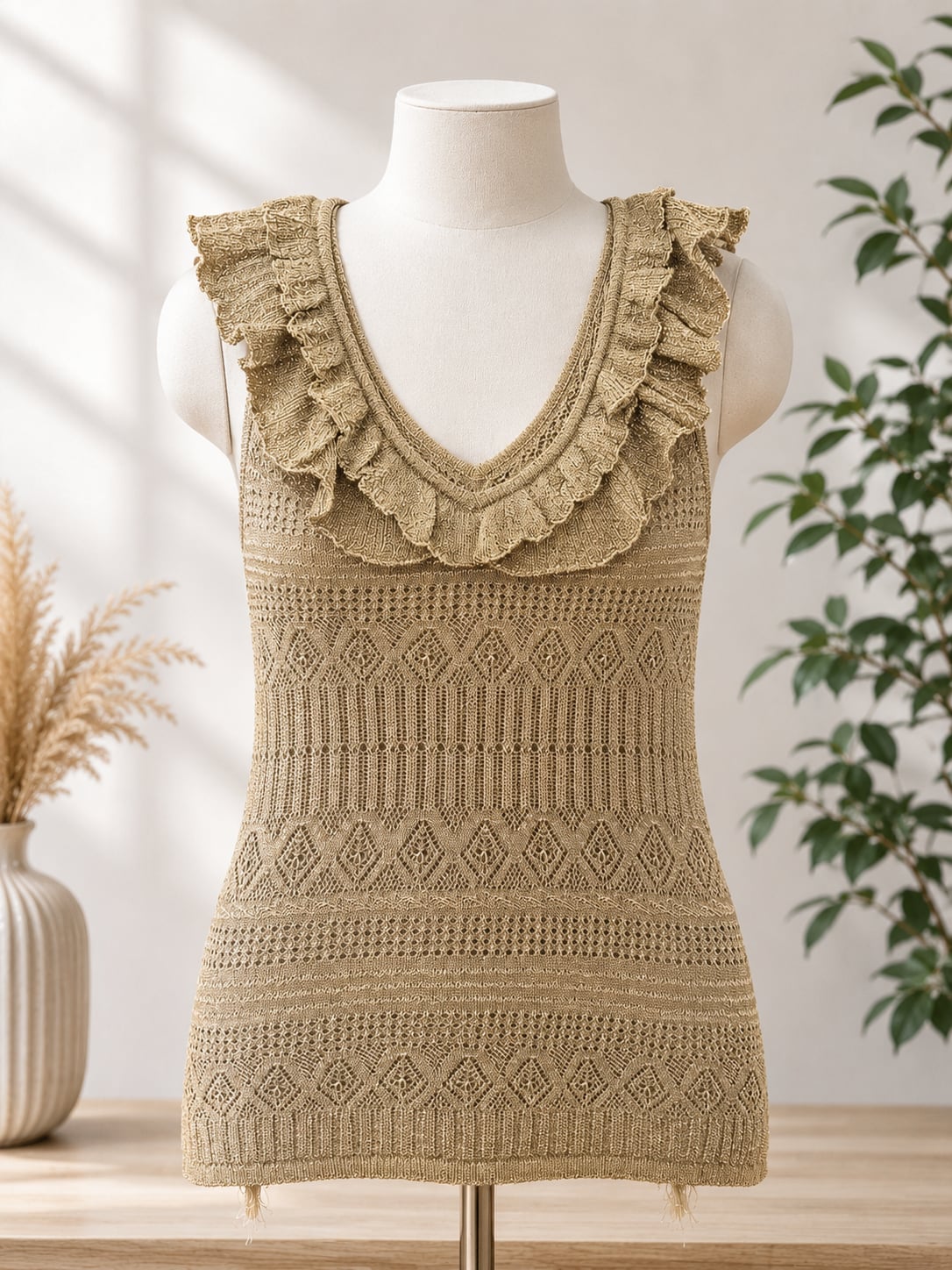 INC International Concepts Metallic Gold Ruffle Knit Tank Top 2