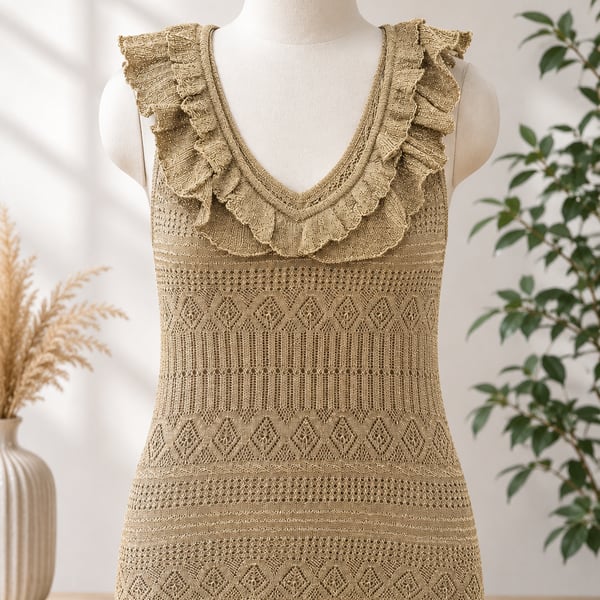 INC International Concepts Metallic Gold Ruffle Knit Tank Top