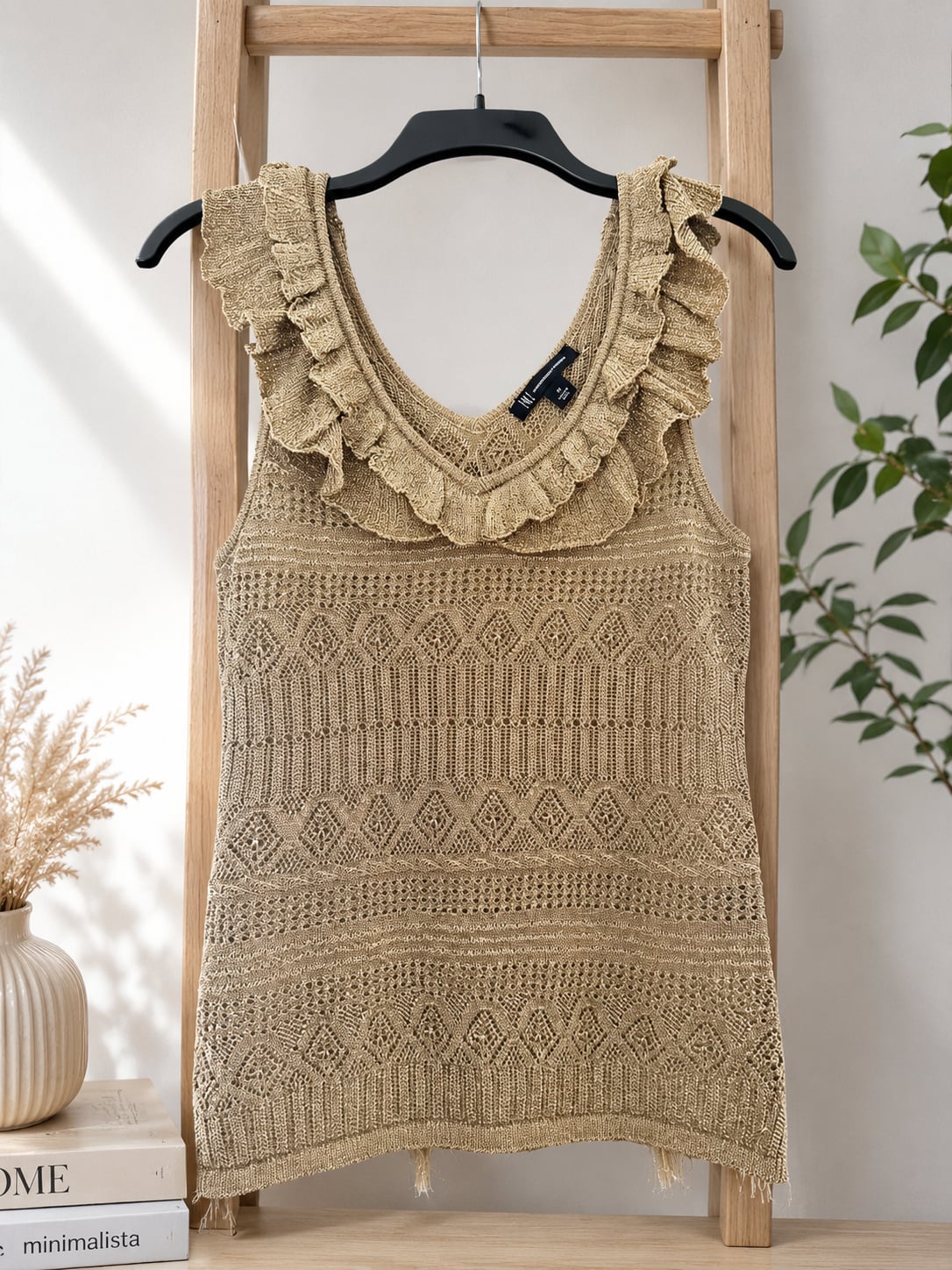 INC International Concepts Metallic Gold Ruffle Knit Tank Top 3