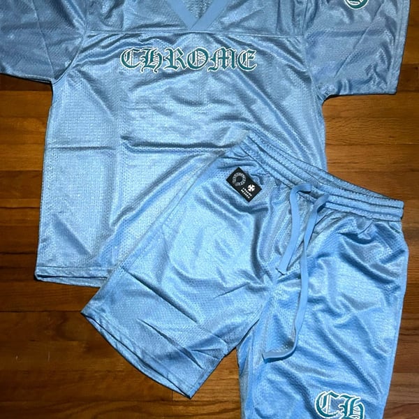 Chrome Hearts Mesh Stadium Jersey and Shorts Set in Light Blue
